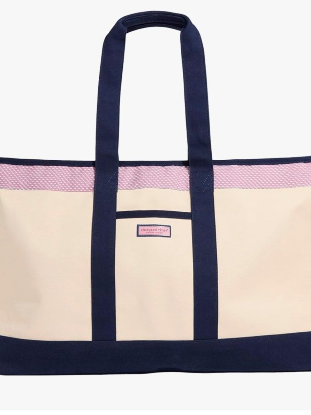 Vineyard Vines Weekender Cream Tote with Navy Handles & Pink Trim